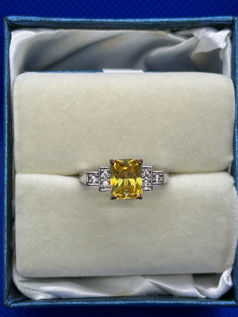 Radiant Yellow Cushion-Cut Ring with Accent Stones